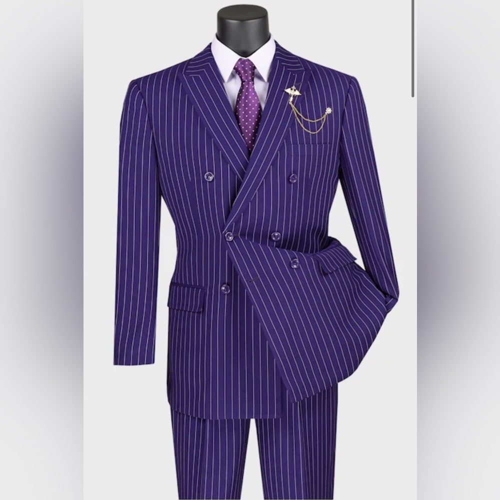Men's Purple Pinstripe Double-Breasted big and tall Suit 58L